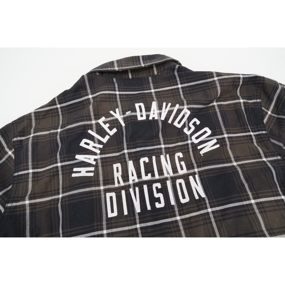 Harley-Davidson Men's Medium Racing‎ Black Green Plaid Garage Shirt 96582-22VM